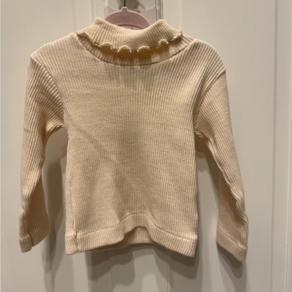 Kit 2T Beige/Cream Ruffle Long Sleeve Turtle Neck Sweater
